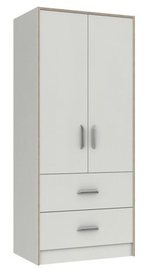 Hazlemere 2 Door Combi Robe - White with Oak Edging on Express Delivery and Ready Assembled