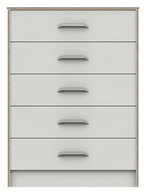 Hazlemere 5 Drawer Chest - White  with Oak Edging on Express Delivery and Ready Assembled