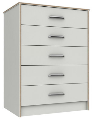 Hazlemere 5 Drawer Chest - White  with Oak Edging