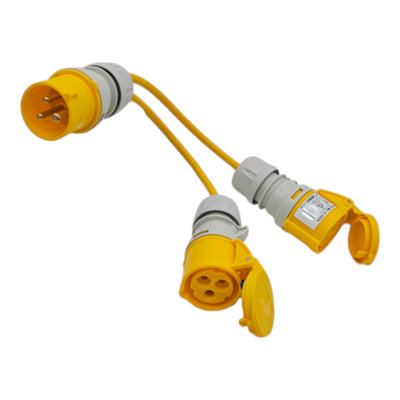 HDIUK 110V 16A Site Power Splitter, 16A Yellow CEE Plug to 2 x 16A CEE Sockets
