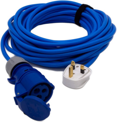 HDIUK - 13Amp UK Plug to 16Amp CEE IP44 240v Blue Connector socket Lead (12 Metre)