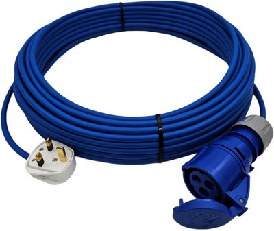 HDIUK - 13Amp UK Plug to 16Amp CEE IP44 240v Blue Connector socket Lead (25 Metre)