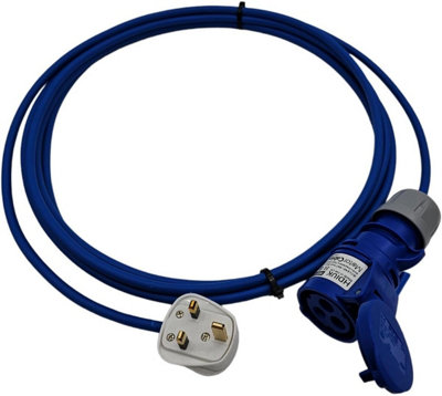HDIUK - 13Amp UK Plug to 16Amp CEE IP44 240v Blue Connector socket Lead (5 Metres)