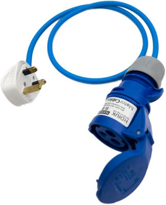 HDIUK - 13Amp UK Plug to 16Amp CEE IP44 240v Blue Connector socket Lead Fly Lead (1 Metre)