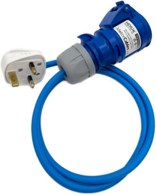 HDIUK - 13Amp UK Plug to 16Amp CEE IP44 240v Blue Connector socket Lead Fly Lead (2 Metres)
