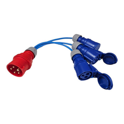 HDIUK - 16 Amp 5-Pin 3-Phase to 230V 3-Way Break-Out Distribution Cable 0.3 metre Fly Leacd