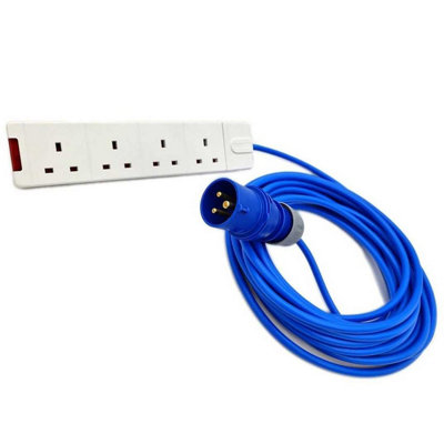 HDIUK - 16A CEE Plug to 13a 4-Gang UK Socket Strip. Fly Lead (20 Metres)