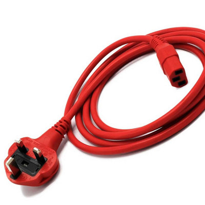 HDIUK - 2 Metres IEC C-13 ASTA Approved Red Mains Power Cord - Made in the UK