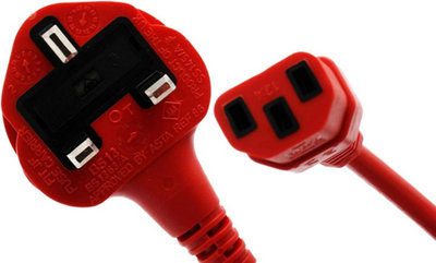 HDIUK - 2 Metres IEC C-13 ASTA Approved Red Mains Power Cord - Made in the UK