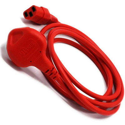 HDIUK - 2 Metres IEC C-13 ASTA Approved Red Mains Power Cord - Made in the UK