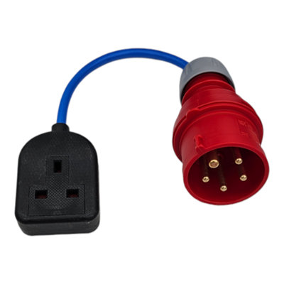 HDIUK 3-Phase 16A Red 5-Pin CEE Plug to Single Heavy Duty Rubber 13A 230V UK Socket