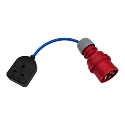 HDIUK 3-Phase 16A Red 5-Pin CEE Plug to Single Heavy Duty Rubber 13A 230V UK Socket
