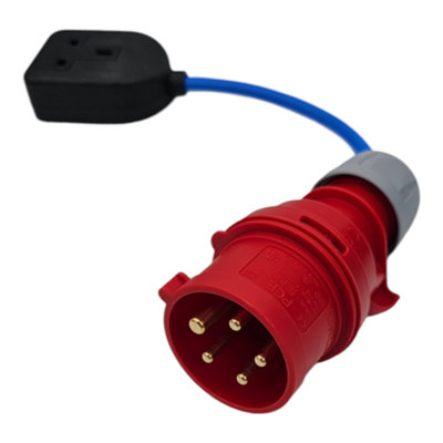 HDIUK 3-Phase 16A Red 5-Pin CEE Plug to Single Heavy Duty Rubber 13A 230V UK Socket - 3