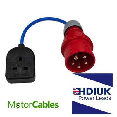 HDIUK 3-Phase 16A Red 5-Pin CEE Plug to Single Heavy Duty Rubber 13A 230V UK Socket - 4