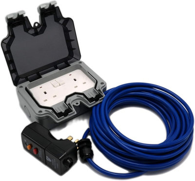HDIUK DIY Wiring kit RCD to Twin IP66 Switched 13a Outdoor Power Sockets Blue 5 Metres