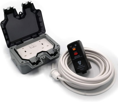 HDIUK DIY Wiring kit RCD to Twin IP66 Switched 13a Outdoor Power Sockets White 10 Metres