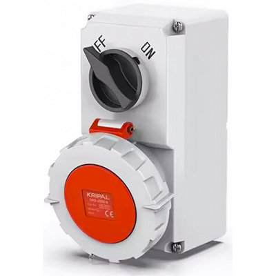 HDIUK - Locking Outdoor Mains Power Socket Red 5-Pin 3-Phase 415 Volt 3-Pin 32 Amps CEE