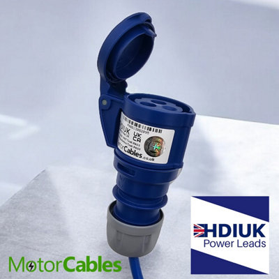 HDIUK - UK Made 3-Phase to Single Phase 16A 5-Pin Red Plug to 16A 3-Pin 230v Coupler Socket. 4mm2 Fly Lead for DG Mains - 3