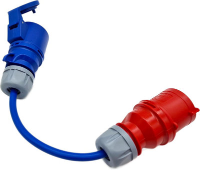 HDIUK - UK Made 3-Phase to Single Phase 32A 5-Pin Red Plug to 32A 3-Pin 230v Coupler Socket. 4mm2 Fly Lead for DG Mains