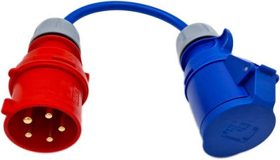 HDIUK - UK Made 3-Phase to Single Phase 32A 5-Pin Red Plug to 32A 3-Pin 230v Coupler Socket. 4mm2 Fly Lead for DG Mains - 4