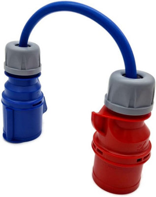 HDIUK - UK Made 3-Phase to Single Phase 32A 5-Pin Red Plug to 32A 3-Pin 230v Coupler Socket. 4mm2 Fly Lead for DG Mains - 5