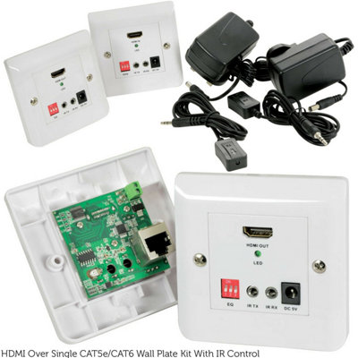 HDMI & IR Over CAT5e CAT6 Cable Extender Wall Face Plate Balun 50m Full