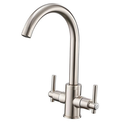 Heable Dual Lever Kitchen Sink Mixer Tap With Brushed Nickel Finish And UK Standard Brass Fittings