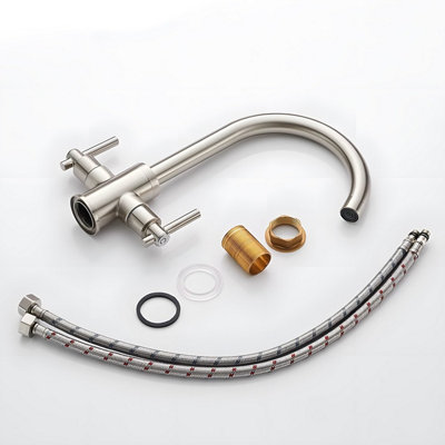 Heable Dual Lever Kitchen Sink Mixer Tap With Brushed Nickel Finish And UK Standard Brass Fittings