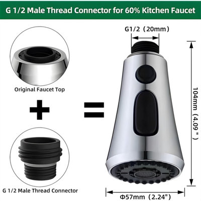 Kitchen Faucet Spray Head Replacement With 9 Adapters, 3-Function ABS Brushed Nickel Pull-Down Spray Nozzle, Includes Aerator Key