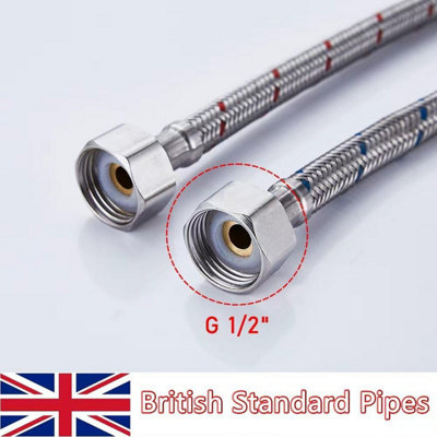 Heable Pack Of Two Silver 1000mm Flexible Tap Tails With M10 By 1/2 ...