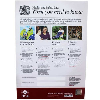 HEALTH AND SAFETY Workplace Law Poster - What you need to know HSE A2 ...