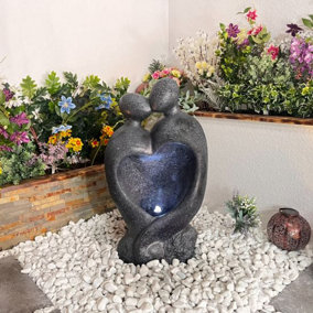 Heart Couple Solar Powered Water Feature With Cover