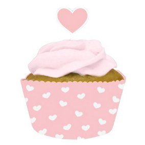 Heart Cupcake Topper (Pack of 12) Pink/White (One Size)