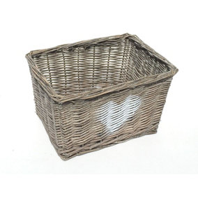Heart Full Wicker Willow Wedding Xmas Hamper Storage Basket Grey,Medium 29x19x18cm