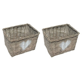 Heart Full Wicker Willow Wedding Xmas Hamper Storage Basket Grey,Set of 2 Medium