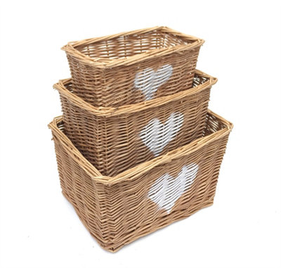 Heart Full Wicker Willow Wedding Xmas Hamper Storage Basket Oak,Medium 29x19x18cm