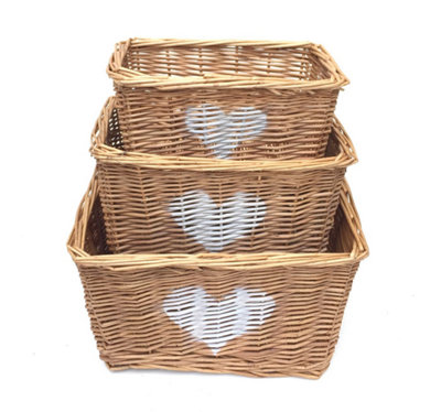 Heart Full Wicker Willow Wedding Xmas Hamper Storage Basket Oak,Medium 29x19x18cm