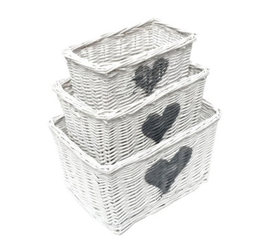 Heart Full Wicker Willow Wedding Xmas Hamper Storage Basket White,Large 33x24x20cm