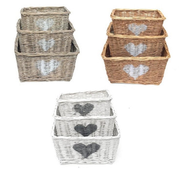 Heart Full Wicker Willow Wedding Xmas Hamper Storage Basket White,Large 33x24x20cm