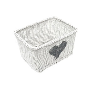 Heart Full Wicker Willow Wedding Xmas Hamper Storage Basket White,Medium 29x19x18cm