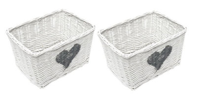 Heart Full Wicker Willow Wedding Xmas Hamper Storage Basket White,Set of 2 Large