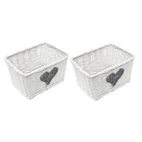 Heart Full Wicker Willow Wedding Xmas Hamper Storage Basket White,Set of 2 Large