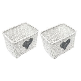 Heart Full Wicker Willow Wedding Xmas Hamper Storage Basket White,Set of 2 Medium