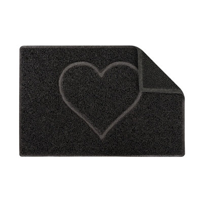 Heart Large Embossed Doormat in Black with Open Back