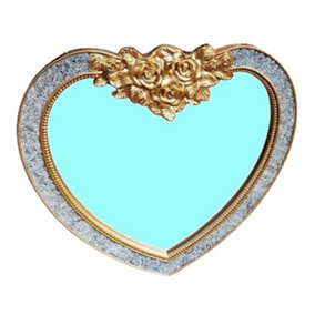 Heart Mdf Crackle Frame Gold Heart Shpe Wall Mirror