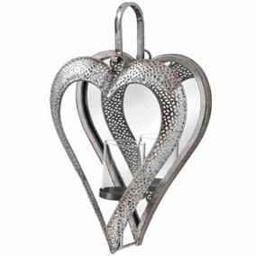 Heart Mirrored Tealight Holder in Small - Glass/Metal - L9 x W23 x H37 cm - Antique Silver
