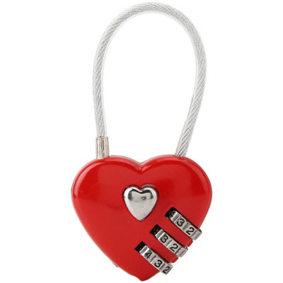 Heart Shape 3 Digit Code Combination Luggage Bag Lock Password Security Couple Padlock(Red)