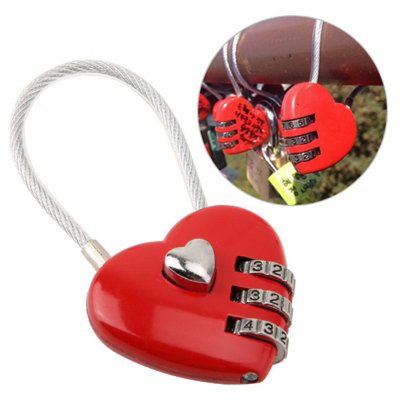 Heart Shape 3 Digit Code Combination Luggage Bag Lock Password Security Couple Padlock(Red)