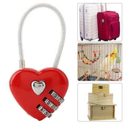 Heart Shape 3 Digit Code Combination Luggage Bag Lock Password Security Couple Padlock(Red)
