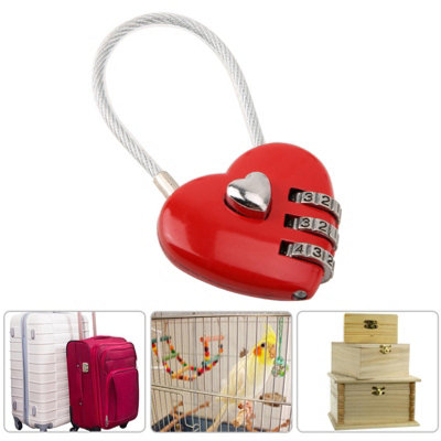 Heart Shape 3 Digit Code Combination Luggage Bag Lock Password Security Couple Padlock(Red)